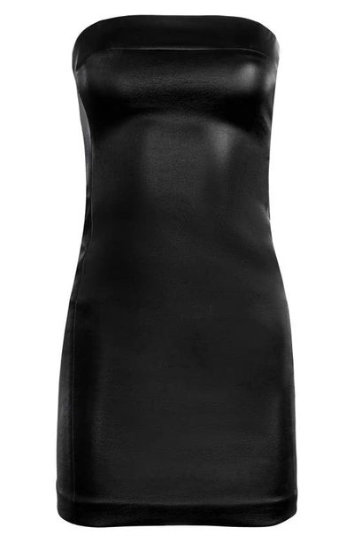 Shop Alice And Olivia Kelly Strapless Faux Leather Minidress In Black