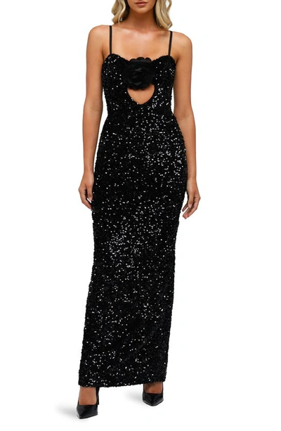 Shop Helsi Lyla Sequin Cutout Gown In Black