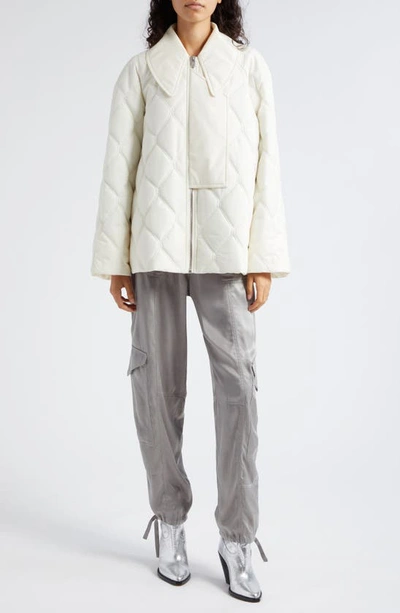 Shop Ganni Diamond Quilted Recycled Polyester Jacket In Egret