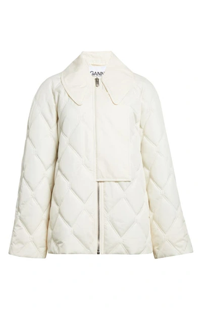 Shop Ganni Diamond Quilted Recycled Polyester Jacket In Egret