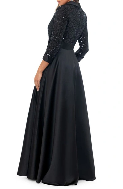 Shop Xscape Evenings Sequin Long Sleeve Tux Ballgown In Black