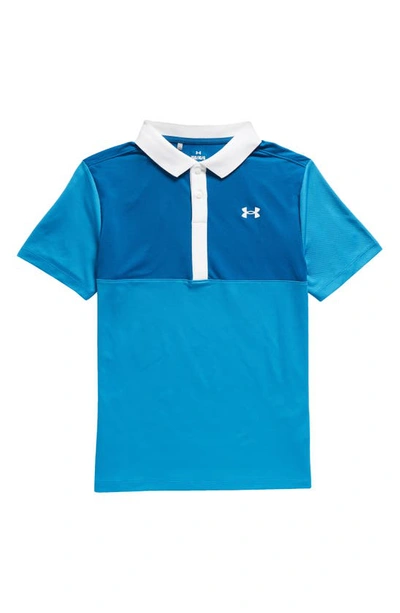 Shop Under Armour Kids' Performance Colorblock Polo In Cosmic Blue / Varsity Blue