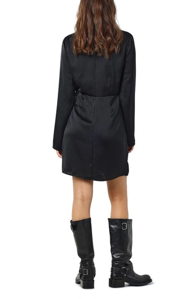 Shop Noisy May Leyla Long Sleeve Satin Faux Wrap Dress In Black