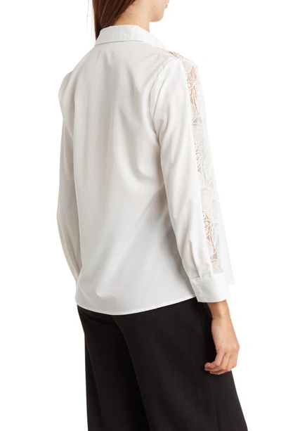 Shop Forgotten Grace Lace Inset Polished Button-up Shirt In White