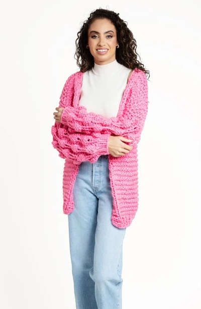 Shop Saachi Pompom Knit Cardigan In Pink
