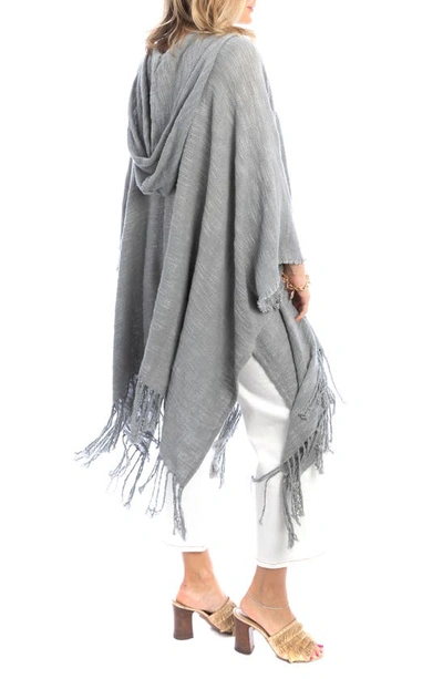 Saachi Hooded Fringe Cotton Ruana In Grey