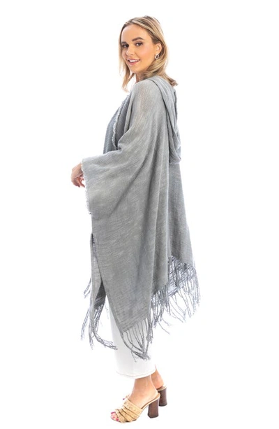 Saachi Hooded Fringe Cotton Ruana In Grey