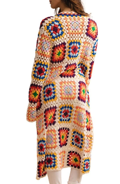 Shop Saachi Granny Square Crochet Longline Cardigan In Ivory