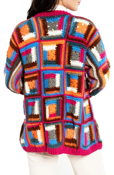 Saachi Granny Square Crochet Cardigan In Pink