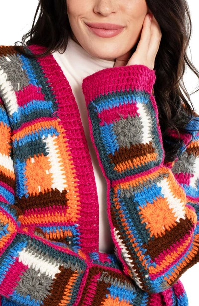 Saachi Granny Square Crochet Cardigan In Pink