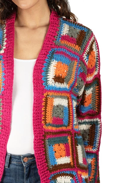 Saachi Granny Square Crochet Cardigan In Pink