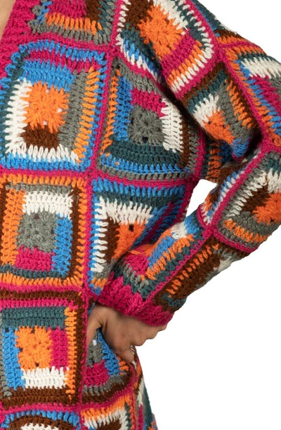 Saachi Granny Square Crochet Cardigan In Pink