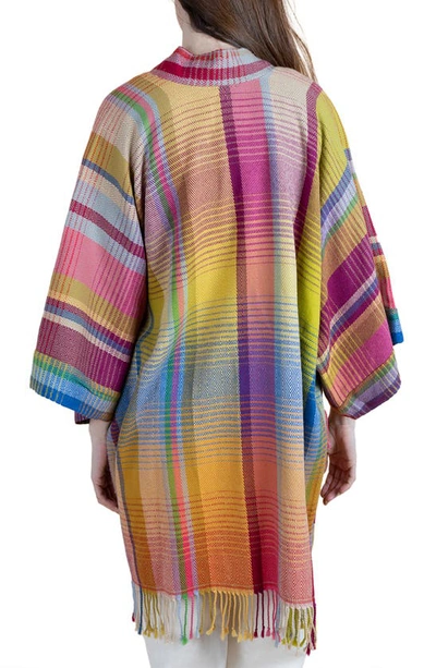 Saachi Rainbow Plaid Wool & Cotton Cardigan In Yellow Multi