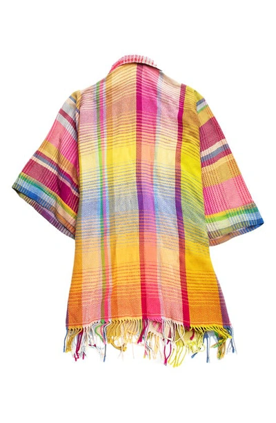 Saachi Rainbow Plaid Wool & Cotton Cardigan In Yellow Multi