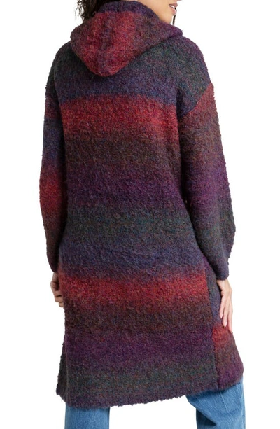 Saachi Gradient Stripe Hooded Longline Cardigan In Purple