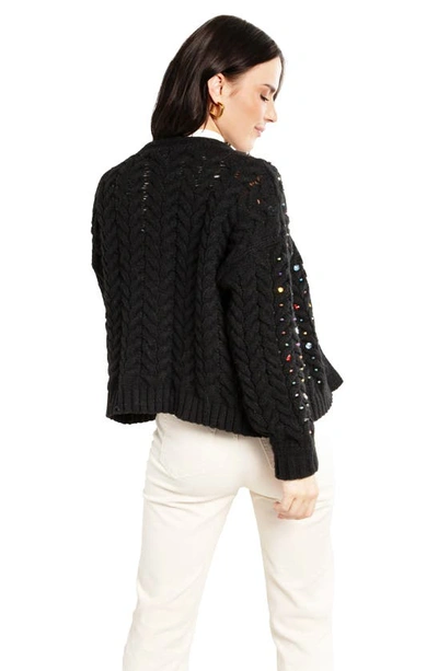 Shop Saachi Rhinestone Cable Knit Cardigan In Black
