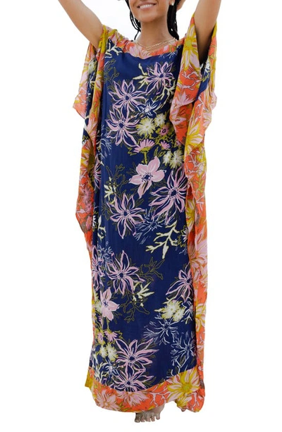 Shop Saachi Floral Kaftan In Navy