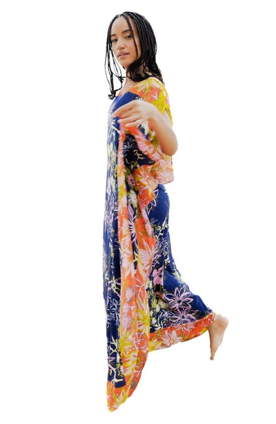 Saachi Floral Kaftan In Navy