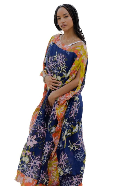 Shop Saachi Floral Kaftan In Navy