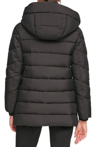 Shop Calvin Klein Faux Fur Lined Hooded Bib Puffer Jacket In Black
