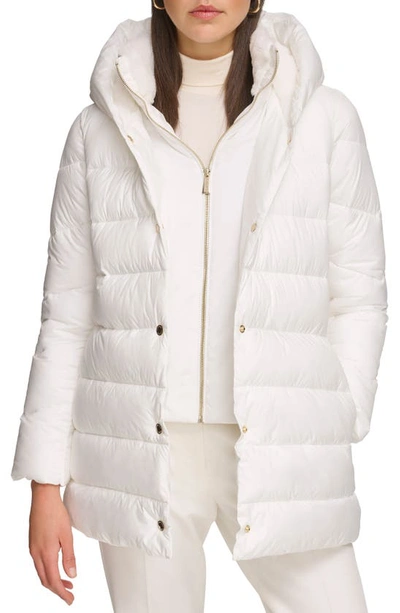 Shop Calvin Klein Faux Fur Lined Hooded Bib Puffer Jacket In Eggshell