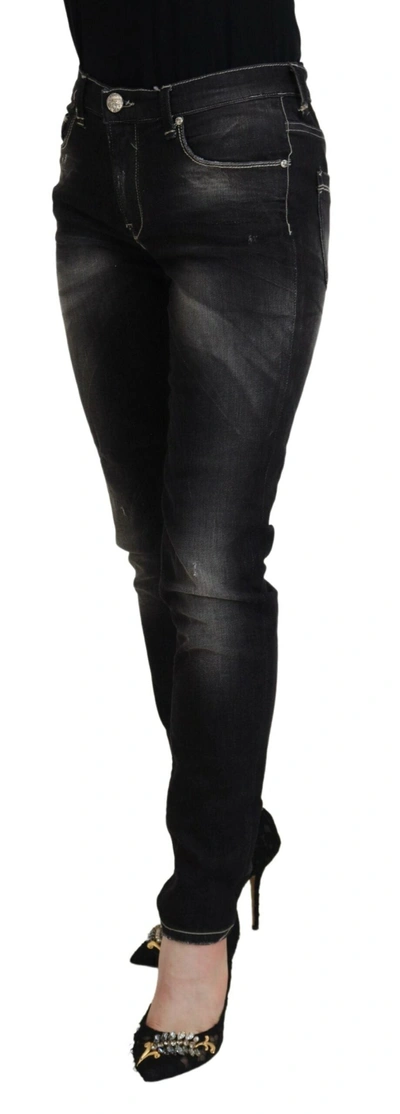 Acht Black Washed Mid Waist Tapered Women Casual Denim Women's Jeans In Black