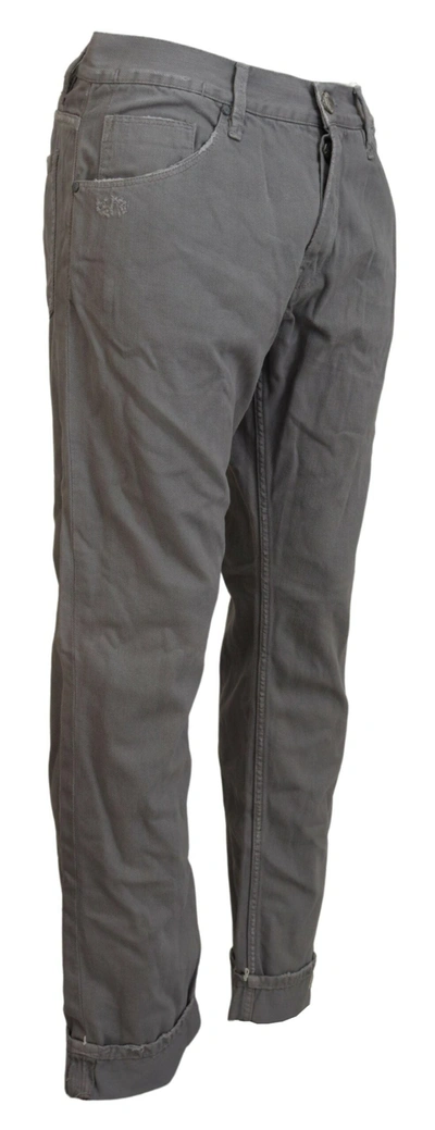 Acht Gray Cotton Straight Fit Folded Hem Casual Denim Jeans In Gray