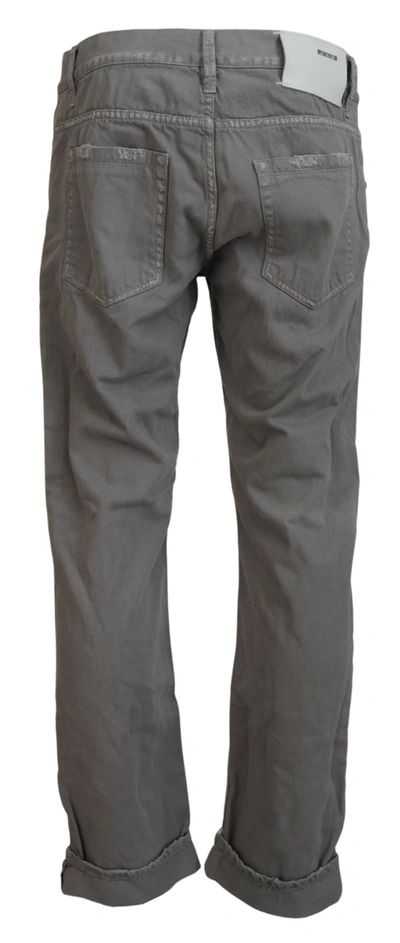 Acht Gray Cotton Straight Fit Folded Hem Casual Denim Jeans In Gray