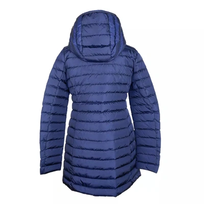 Add Elegant Blue Down Puffer Jacket With Hood In Blue