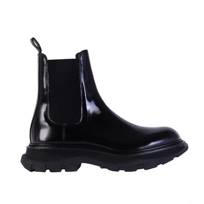 Shop Alexander Mcqueen Black Leather Chelsea Men's Boots