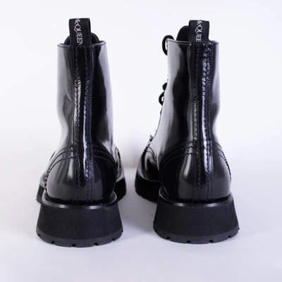 Shop Alexander Mcqueen Black Leather Studded Combat Men's Boots