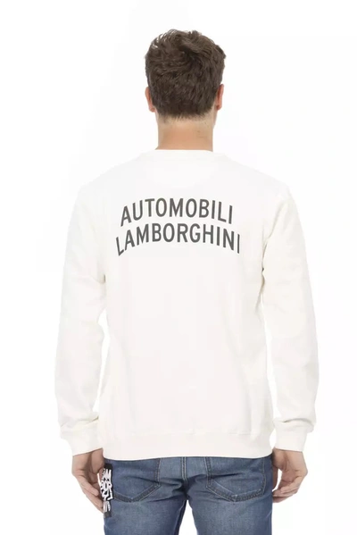 Shop Automobili Lamborghini Sleek White Crewneck Shield Logo Men's Sweater