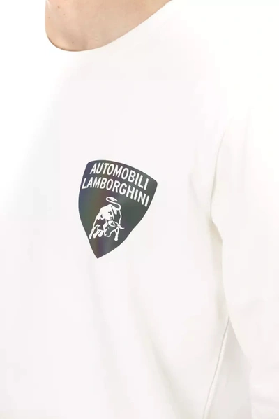 Shop Automobili Lamborghini Sleek White Crewneck Shield Logo Men's Sweater