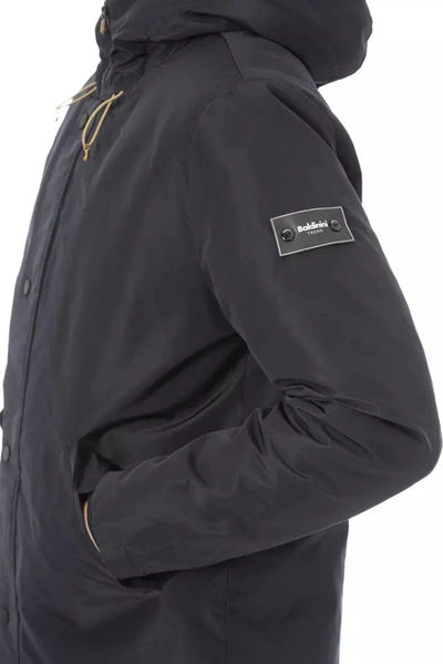 Shop Baldinini Trend Elegant Blue Long Jacket With Monogram Men's Detail