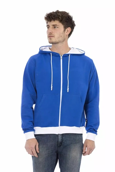 Shop Baldinini Trend Elegant Blue Wool Hoodie With Rear Men's Logo
