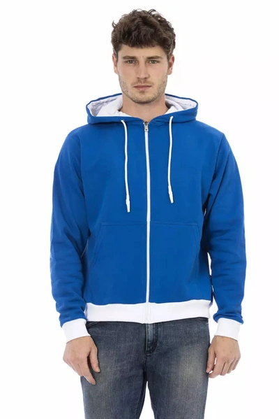 Shop Baldinini Trend Elegant Blue Wool Hoodie With Zip Men's Closure