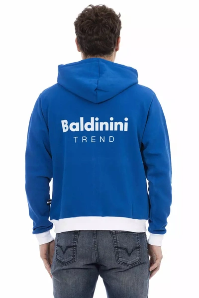 Shop Baldinini Trend Elegant Blue Wool Hoodie With Zip Men's Closure