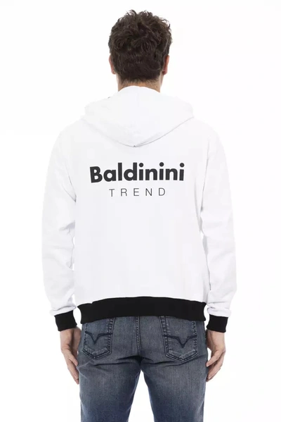 Shop Baldinini Trend Elegant White Cotton Hoodie With Zip Men's Closure
