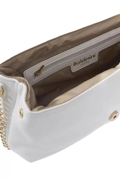 Shop Baldinini Trend Elegant White Leather Shoulder Bag With Golden Women's Accents