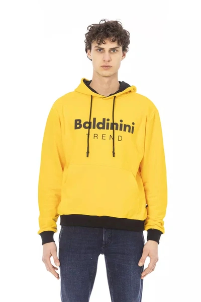 Shop Baldinini Trend Sunshine Yellow Cotton Hoodie With Front Men's Logo