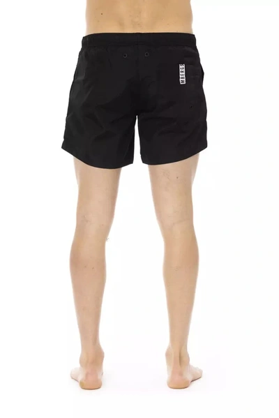 Shop Bikkembergs Sleek Black Swim Shorts With Sporty Tape Men's Detail