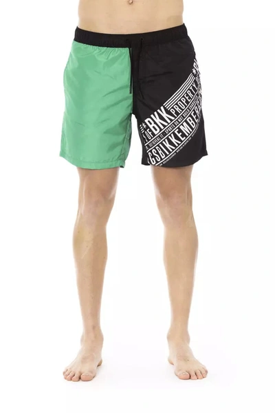 Shop Bikkembergs Elegant Green Swim Shorts With Side Men's Print