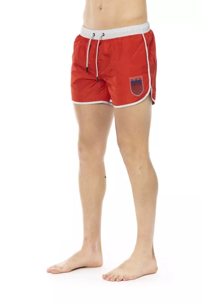 Shop Bikkembergs Vibrant Red Swim Shorts With Front Men's Print
