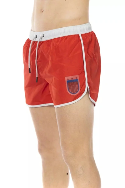 Shop Bikkembergs Vibrant Red Swim Shorts With Front Men's Print