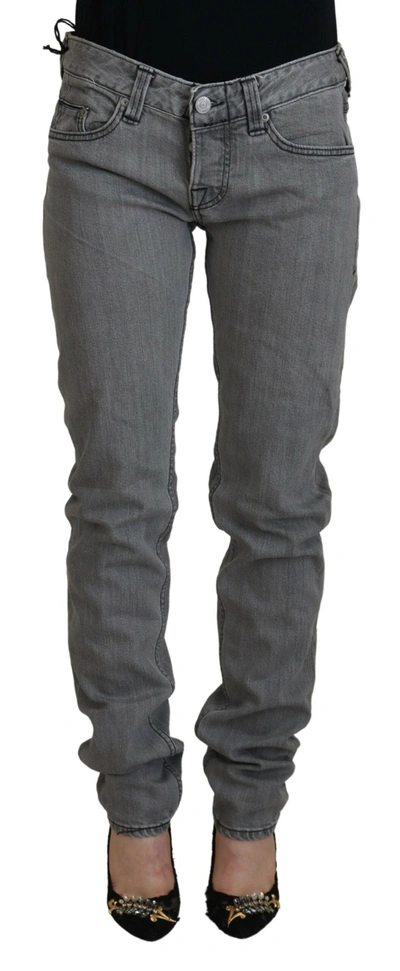 Care Label Gray Washed Cotton Skinny Women Casual Denim Jeans In Gray