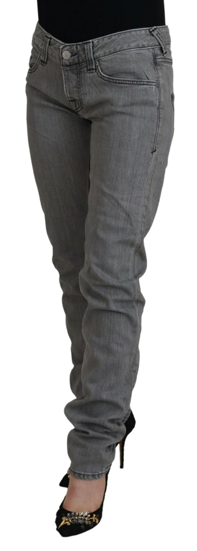 Care Label Gray Washed Cotton Skinny Women Casual Denim Jeans In Gray