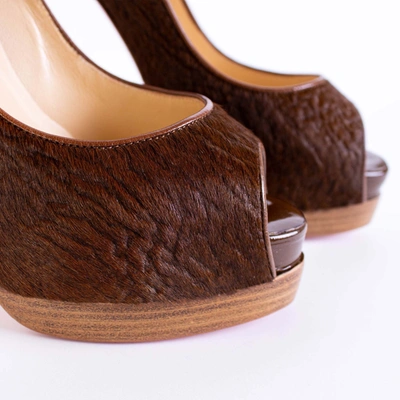 Shop Christian Louboutin Elegant Open Toe Leather Pumps With Wooden Women's Heel In Brown