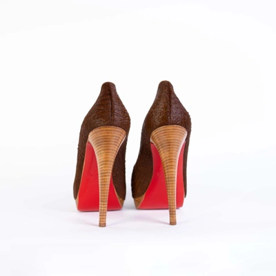 Shop Christian Louboutin Elegant Open Toe Leather Pumps With Wooden Women's Heel In Brown