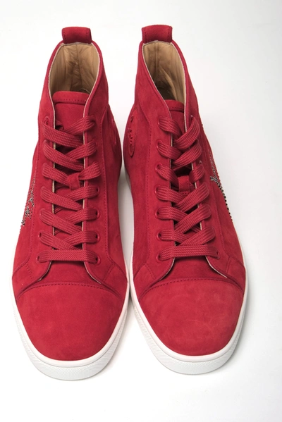 Christian Louboutin Loubi Red Version Navy Louis Strass Flat Shoes In Red