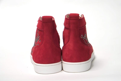 Christian Louboutin Loubi Red Version Navy Louis Strass Flat Shoes In Red